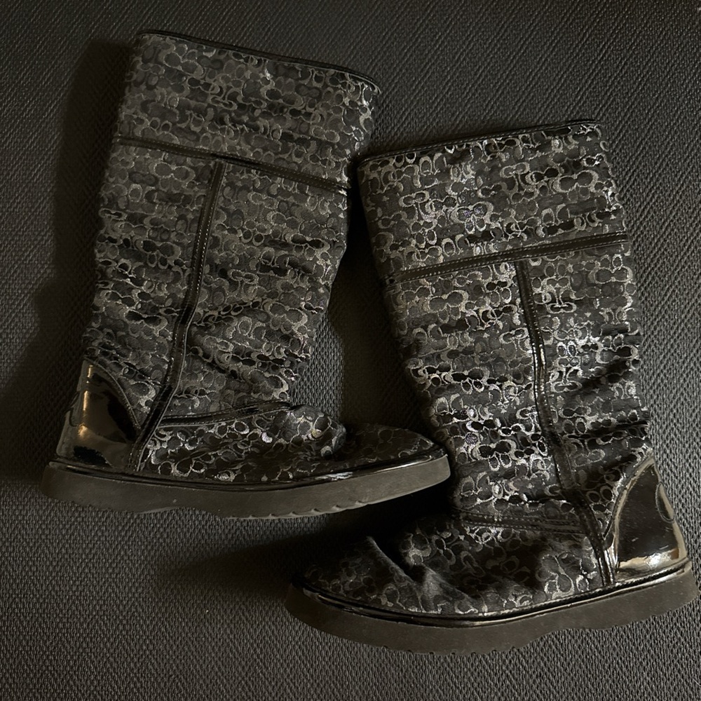 Coach Black and Gray Patterned Boots